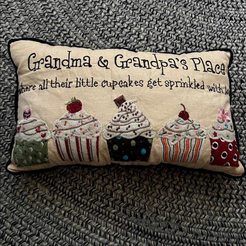 Vintage embroidered Grandma's & Grandpa's Place Cupcake Pillow lg1